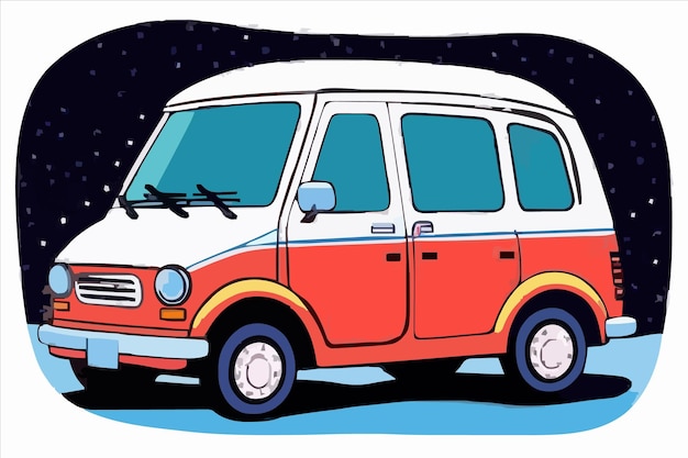 a drawing of a van with a blue and white van on it