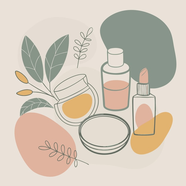 Vector a drawing of various cosmetics and bottles of perfume