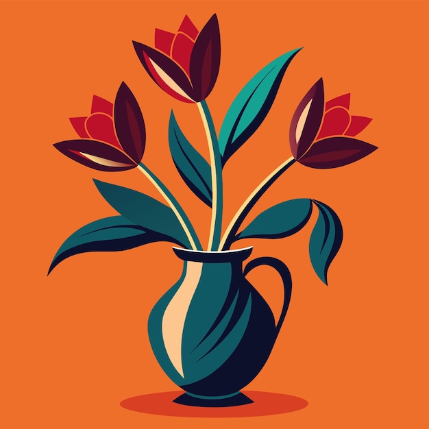 a drawing of a vase with the flowers on it