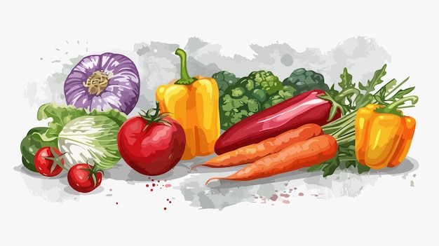 Vector a drawing of vegetables and fruits including carrots broccoli and radish