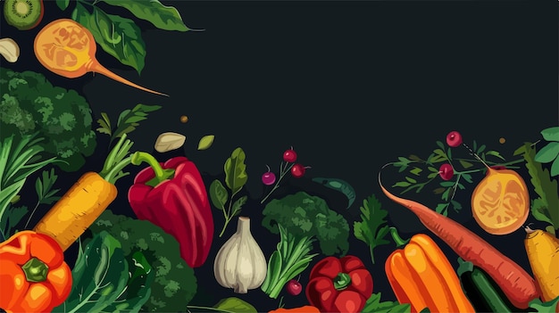 Vector a drawing of vegetables and fruits with a black background