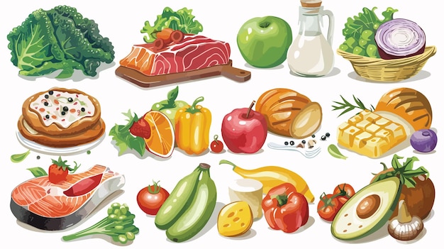 Vector a drawing of vegetables and fruits with a white background