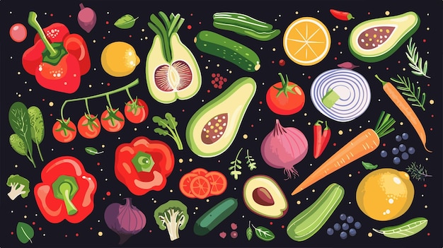 Vector a drawing of vegetables including cucumbers tomatoes and cucumbers