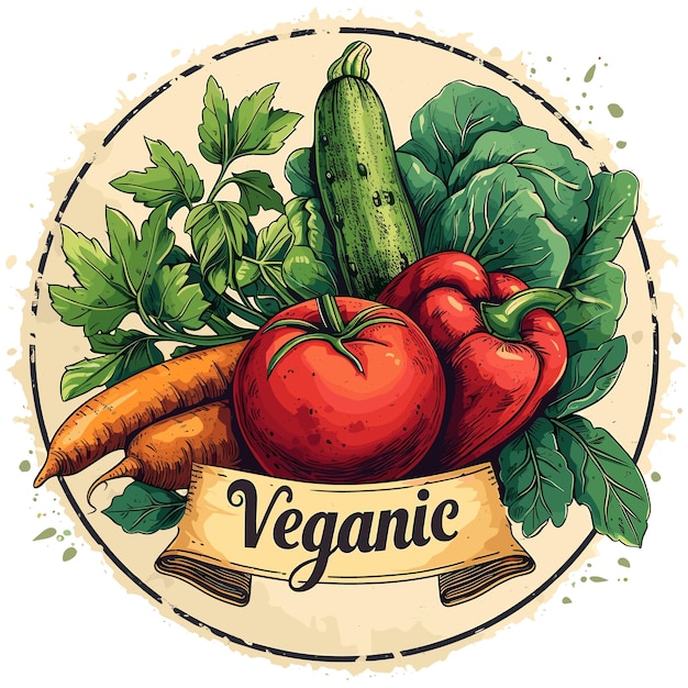 Vector a drawing of vegetables and a sign that says vegan