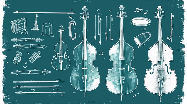 a drawing of a violin and musical notes