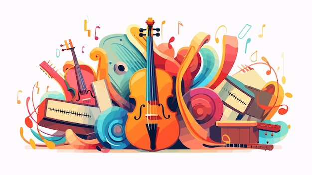 a drawing of a violin and other musical instruments