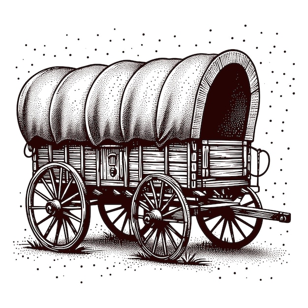 a drawing of a wagon with a large barrel on the top