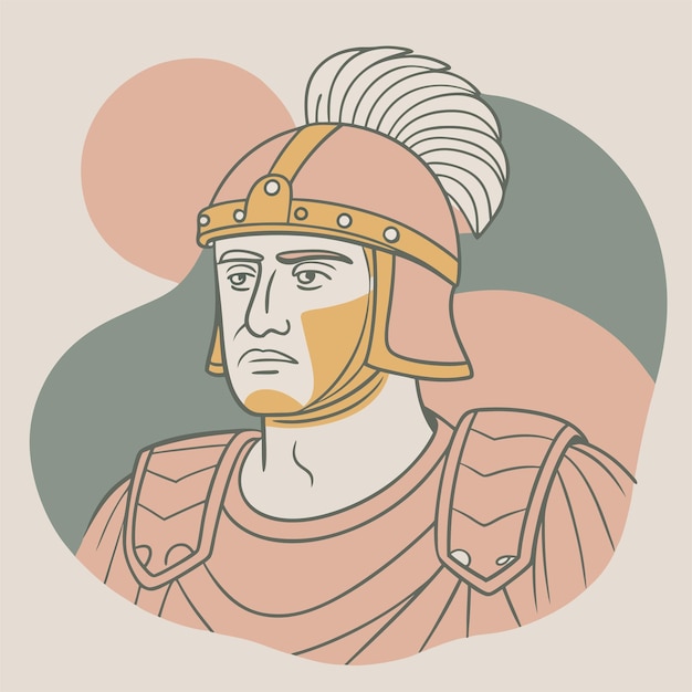 Vector a drawing of a warrior with a hat and a shield