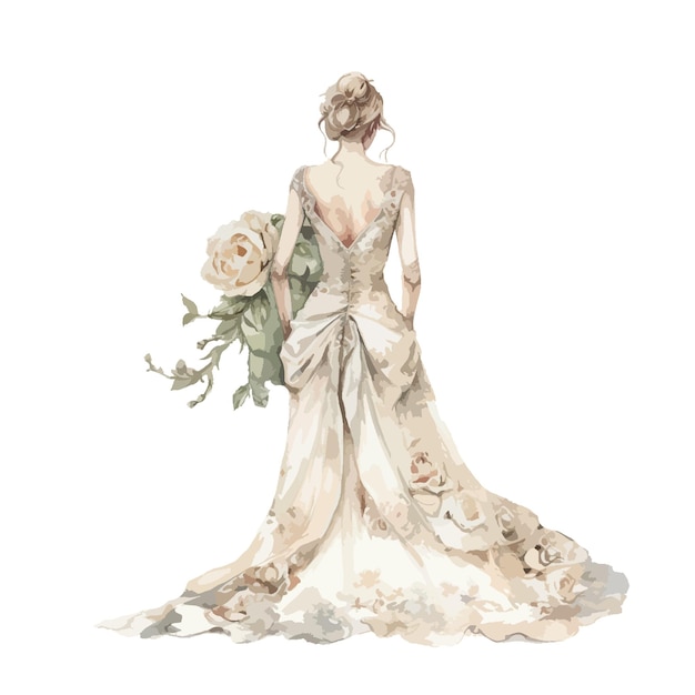 Drawing of the watercolor bride For cards invitations wedding event decoration