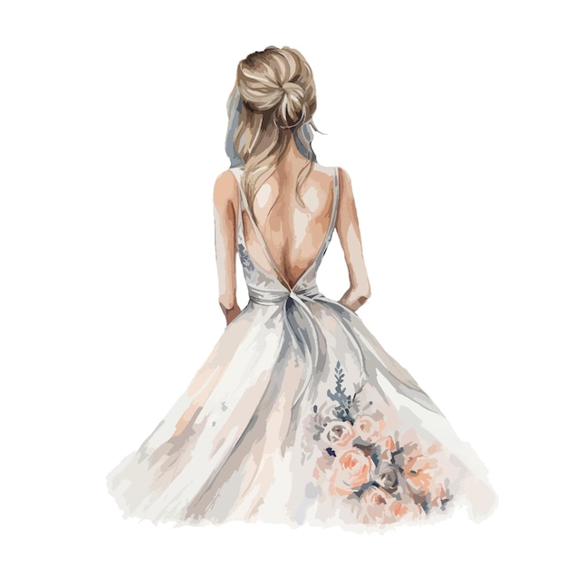 Drawing of the watercolor bride For cards invitations wedding event decoration