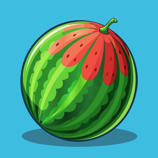 Vector a drawing of a watermelon with a green stem and red spots