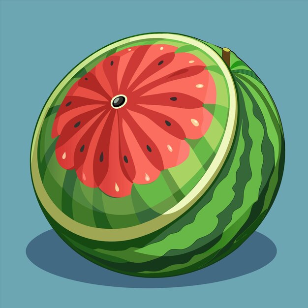 Vector a drawing of a watermelon with a red center and a black circle around the center