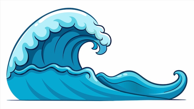 a drawing of a wave with a blue ocean on it