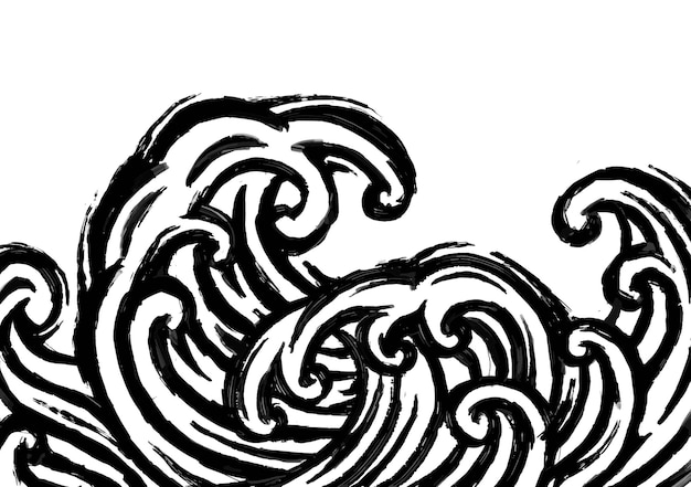 drawing waves with brush ink style