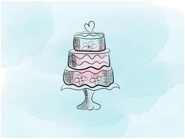 Vector drawing of a wedding cake with a heart on the top