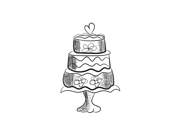 a drawing of a wedding cake with a heart on the top