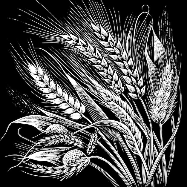 A drawing of wheat with a black background