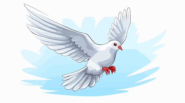 a drawing of a white dove with a blue background with a red beak