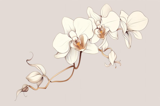 A drawing of a white orchid on a gray background