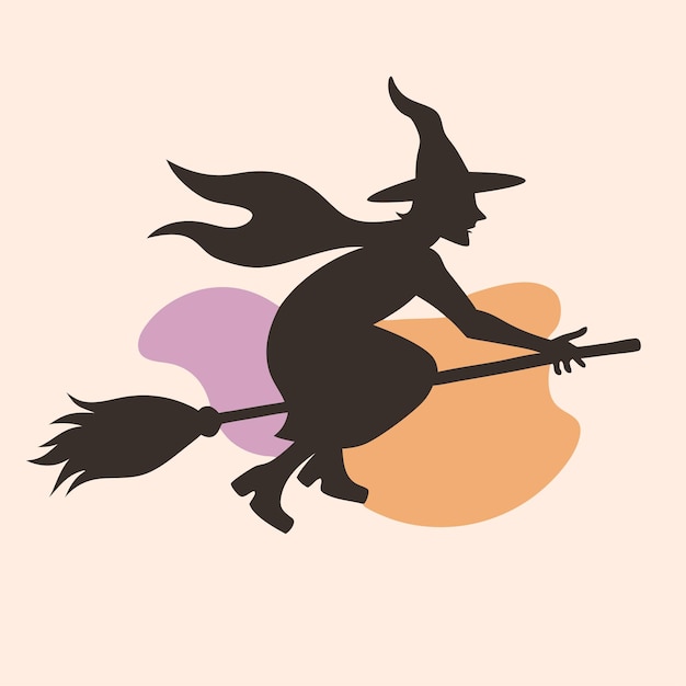 Vector a drawing of a witch flying on a broom