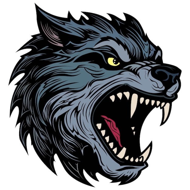 a drawing of a wolf head with the word wolf on it