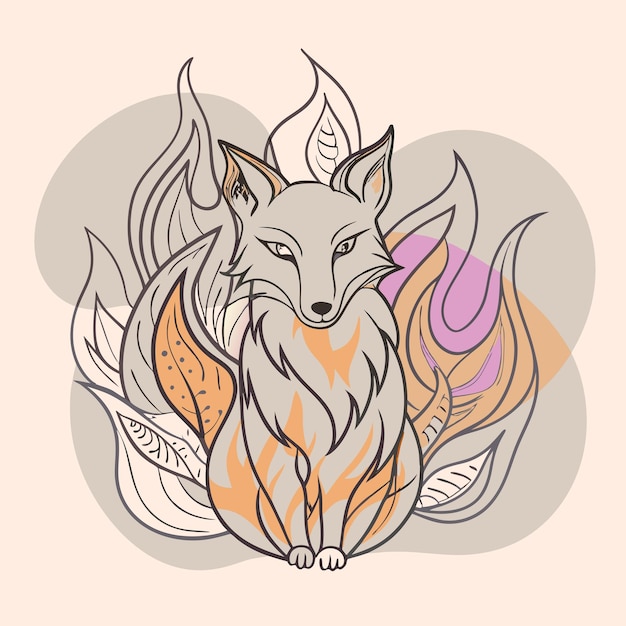 Vector a drawing of a wolf with a pattern of purple and orange flowers