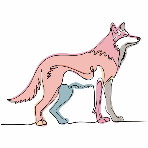 a drawing of a wolf with a pink tail