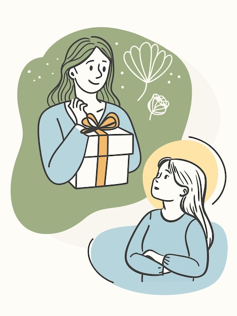 Vector a drawing of a woman and a child with a gift in the middle