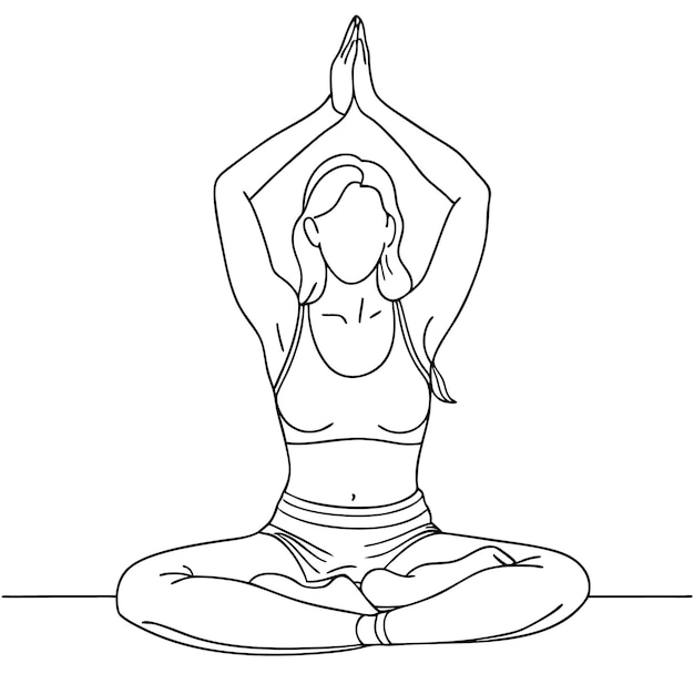 Vector a drawing of a woman doing yoga with her hands in the air