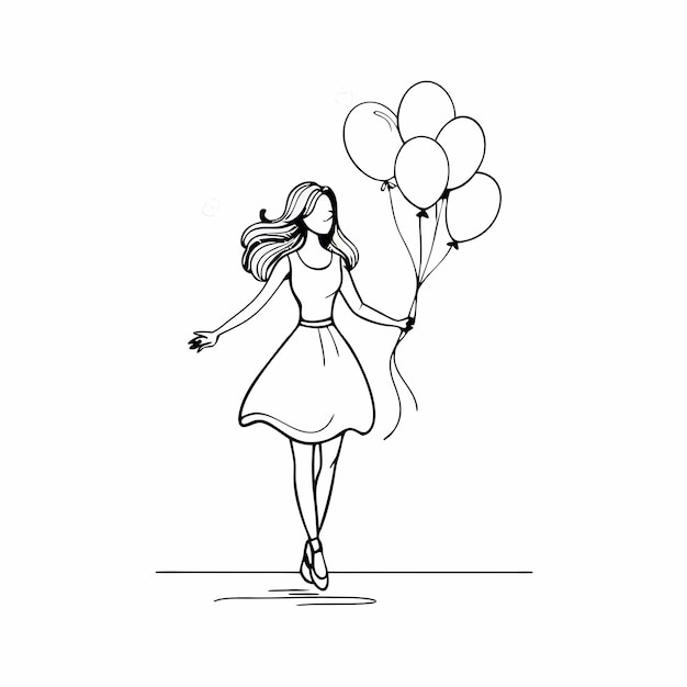 a drawing of a woman holding balloons with the words the word on it