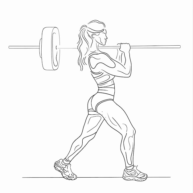 Vector a drawing of a woman lifting a barbell with her arms