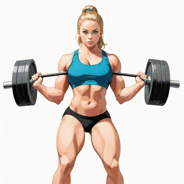 Vector a drawing of a woman lifting a barbell