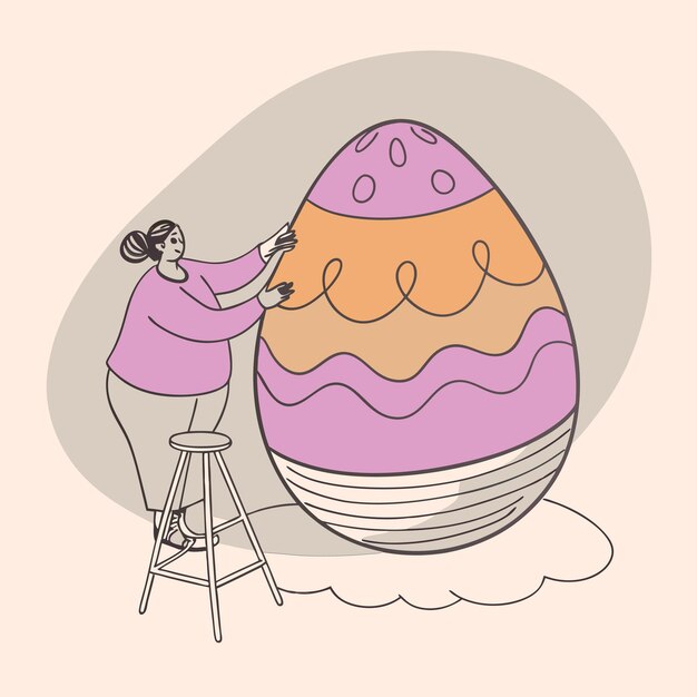 Vector a drawing of a woman painting an egg with a brush