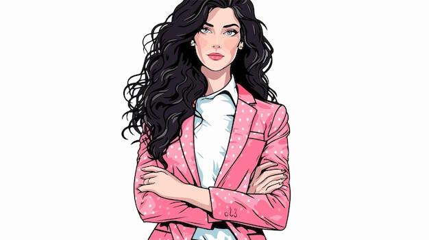 a drawing of a woman in a pink suit