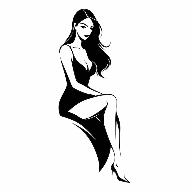 a drawing of a woman sitting on a white background