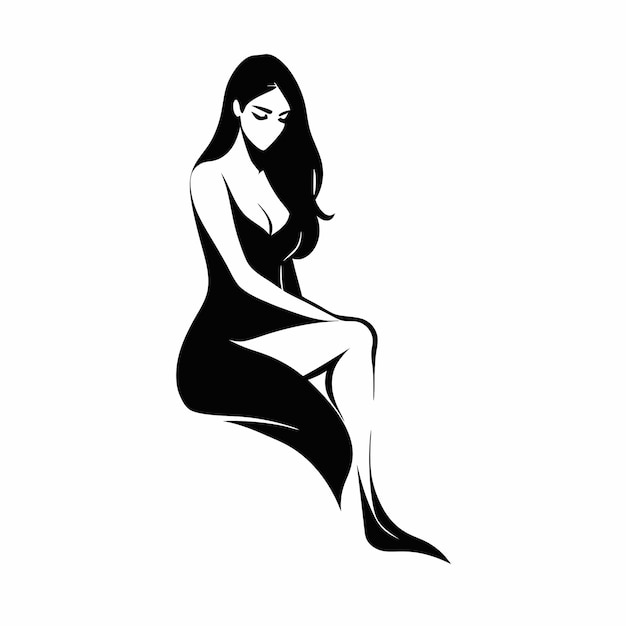 Vector a drawing of a woman sitting on a white background