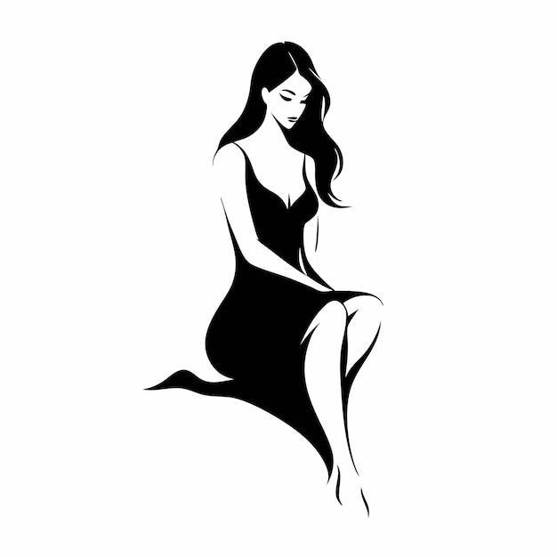 a drawing of a woman sitting on a white background