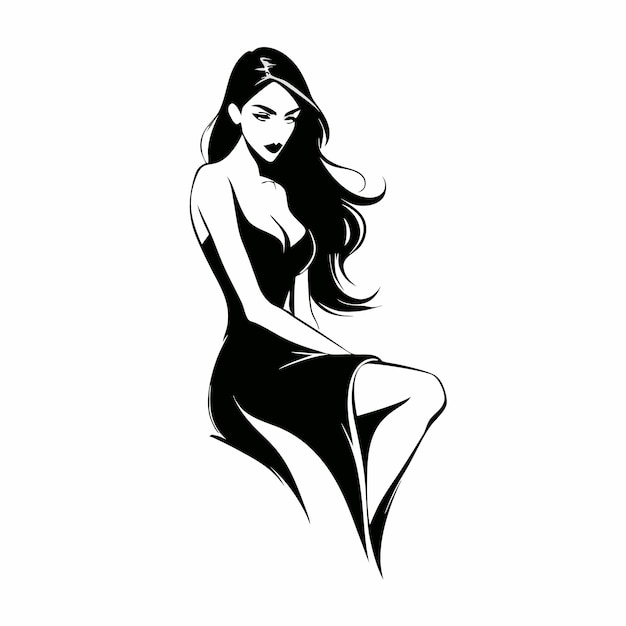 a drawing of a woman sitting on a white background