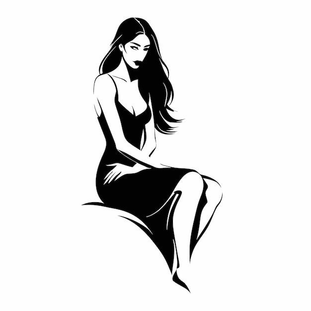 a drawing of a woman sitting on a white background