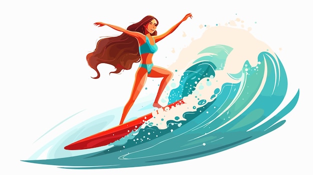 Vector a drawing of a woman surfing on a wave with a picture of a surfer on it