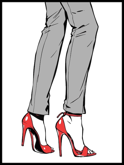 Vector a drawing of a woman wearing a red high heeled shoe