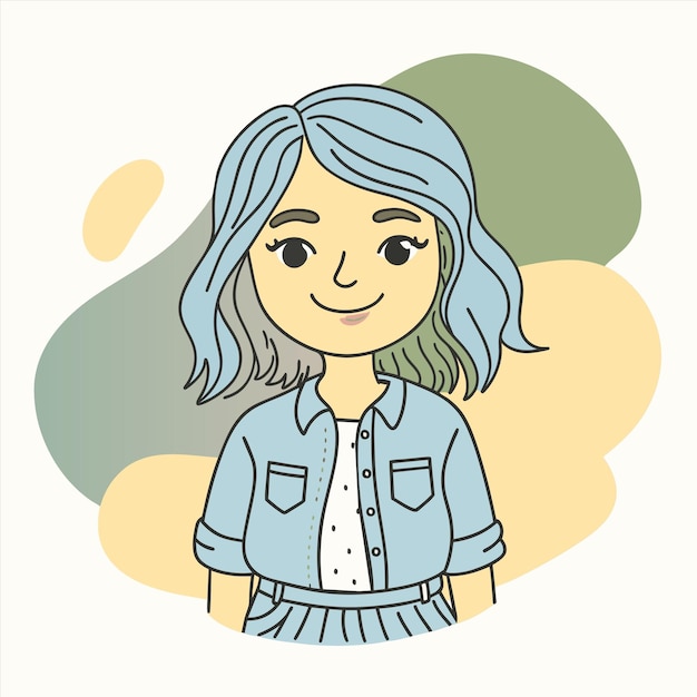 a drawing of a woman with blue hair and a shirt that says quot the word quot on it