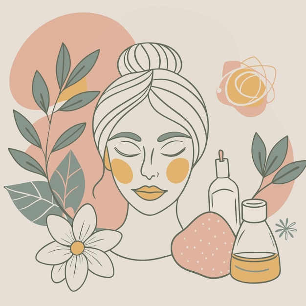 Vector a drawing of a woman with a bottle of perfume next to it