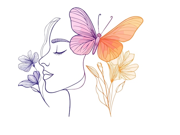 Vector a drawing of a woman with butterflies and butterflies