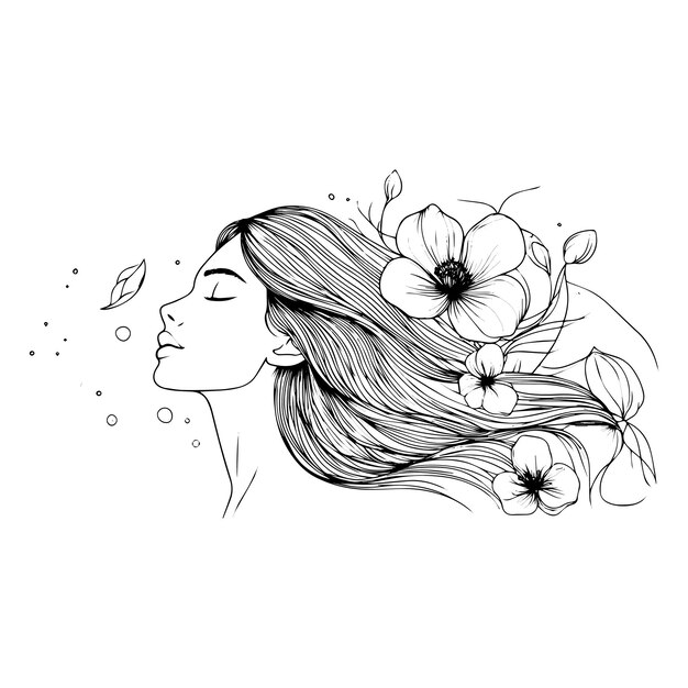 Vector a drawing of a woman with flowers in her hair