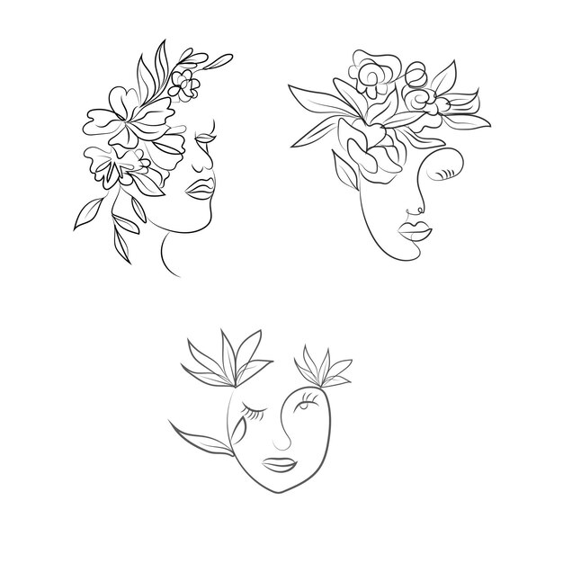 Vector a drawing of a woman with flowers on her head.