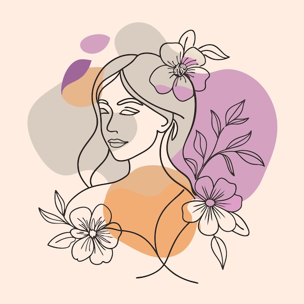 a drawing of a woman with flowers and a picture of a woman with flowers in her hair