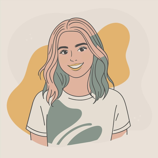 Vector a drawing of a woman with a green and yellow background