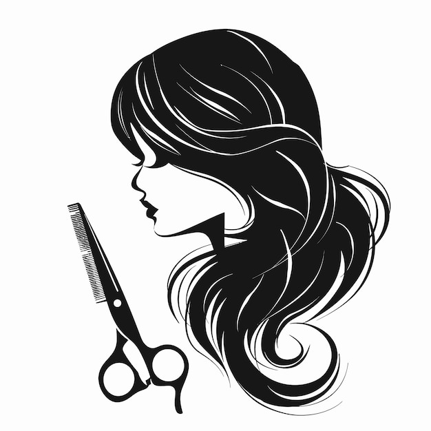 Vector a drawing of a woman with a hair cut in half and a drawing of a woman with scissors