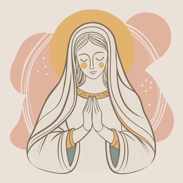 Vector a drawing of a woman with long hair and a gold cross on her chest